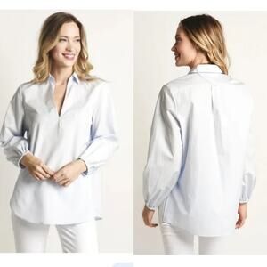 Vince Popover Top Women's Size XS Light Blue Cotton V-Neck Long Sleeve Blouse